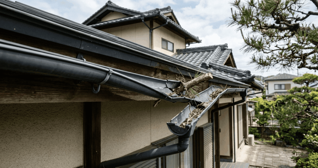 飛来物で雨樋が破損